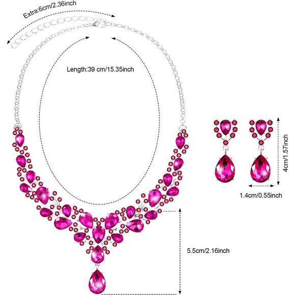 Bridal Teardrop Crystal Jewelry Set Necklace Earrings for Women Wedding Elegant - Picture 3 of 6